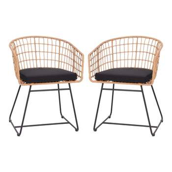 Flash Furniture Devon Set of 2 Indoor/Outdoor Patio Boho Club Chairs, Rope with PE Wicker Rattan, Cushions and Sled Base