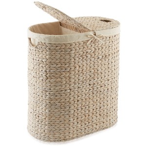 Casafield Oval Laundry Hamper with Lids and Removable Liner Bags, Woven Water Hyacinth 2-Section Laundry Basket for Clothes and Towels - 1 of 4