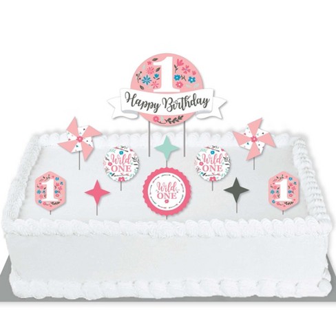 Big Dot Of Happiness She S A Wild One Boho Floral 1st Birthday Party Cake Decorating Kit Happy Birthday Cake Topper Set 11 Pieces Target