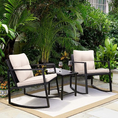 LLHZSY 3 Pieces Rocking Wicker Bistro Set