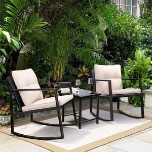 LLHZSY 3 Pieces Rocking Wicker Bistro Set - 1 of 4