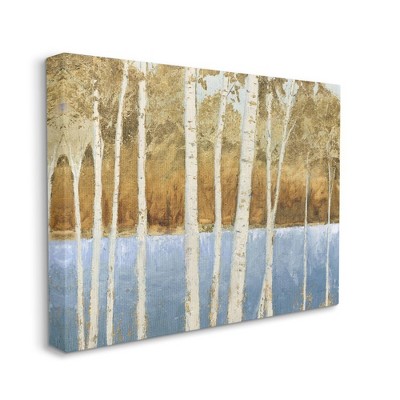Stupell Industries Birch Tree Lake Landscape Blue Gold Nature Painting