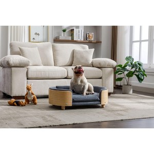 ORRD Scandinavian Elevated Dog Bed, Mid Size Pet Sofa with Solid Wood Legs & Washable Dark Grey Velvet Cushion, Orthopedic Support - 1 of 4