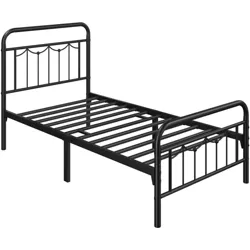 Yaheetech Metal Platform Bed Frame with Vintage Headboard and Footboard, Twin