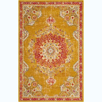 Gold and Red Medallion Synthetic Indoor Area Rug