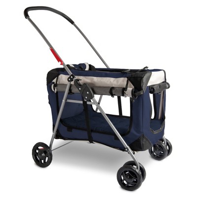 Red Foldable Pet Stroller with Detachable Carrier
