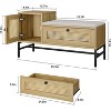 Farmhouse Shoe Bench, Space-Saving Wood Entryway Storage Bench with Cushion, a Cabinet & a Drawers, Rattan Hallway Furniture with Metal Frame - 2 of 4