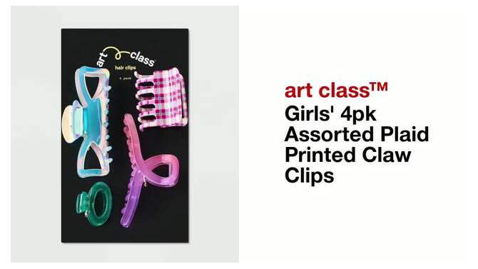 Girls&#39; 4pk Assorted Plaid Printed Claw Clips - art class&#8482;, 2 of 5, play video