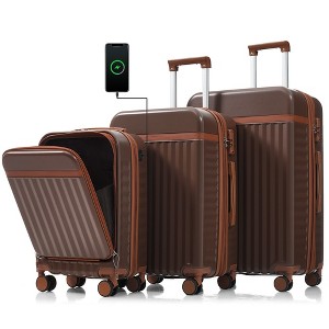 Whisen 3-Piece Luggage Sets, 20"/24"/28" ABS Hard shell Luggage with Spinner Wheels, front opening design - 1 of 4