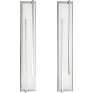Possini Euro Design Jada Modern Wall Lights Set of 2 Chrome Silver Hardwire 4" Light Bar LED Fixture White Glass for Bedroom Bathroom Living Room Home - 1 of 4