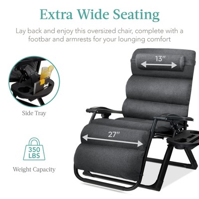 Oversized Fossil Gray Zero Gravity Lounger with Cushions and Arms