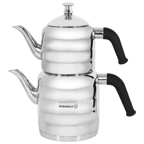 Korkmaz Nostaljia Maxi Stainless Steel 1.2 Liter Tea Pot And 2.2 Liter Kettle  Set : Target