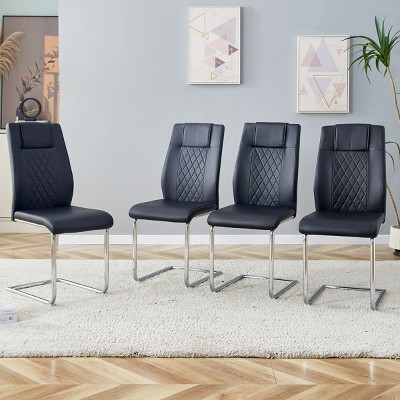Set of 4 Faux Leather Dining Chairs with High Back and Metal Legs,Modern Upholstered Chairs for Kitchen or Dining Room-The Pop Home
