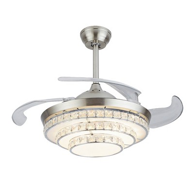 YIYIBYUS 42in Invisible Blades Chrome Crystal Ceiling Fan Chandelier with 3 Light Colors