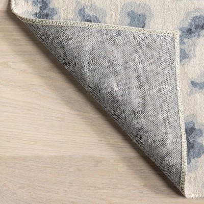 Blue Leopard Print Machine Washable Synthetic Area Rug