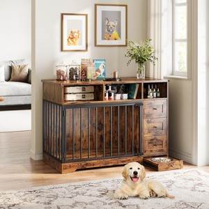 48'' Dog Crate Furniture, Heavy Duty Medium Dog Crate with Bowl & Storage Drawers, Crates for Dogs Indoor End Table for Small Medium - 1 of 4