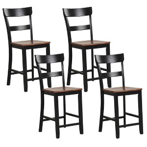 Costway Wooden Bar Stool Set of 4 Bar Chairs with LVL Rubber Wood Frame, Backrest, Footrest Black/White - 1 of 4