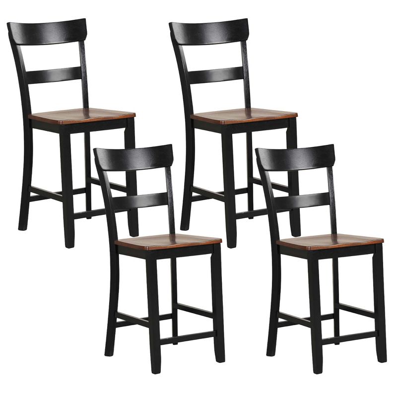 Costway Wooden Bar Stool Set of 4 Bar Chairs with LVL Rubber Wood Frame, Backrest, Footrest Black/White, 1 of 11