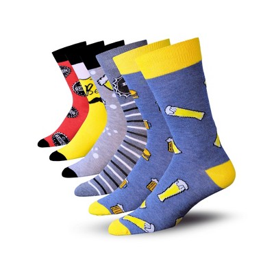 JAMES FIALLO Mens 6 Pairs Fashion Novelty Brewmaster's Blend Colorful Patterned Crew Dress Socks