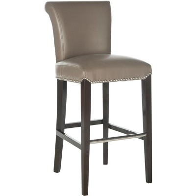 Transitional Gray Leather Bar Stool with Birch Wood Frame