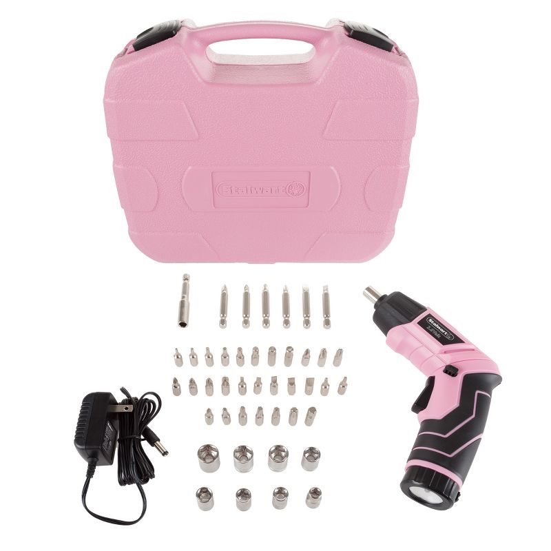 Fleming Supply Pivoting Cordless Power Tool Set - 45 Pieces, Including Screwdrivers, Bits, Sockets, and Case - Pink and Black, 1 of 9