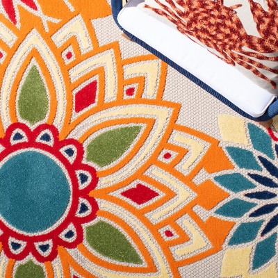 Ivory and Orange Floral Synthetic Runner Rug, 2'2" x 7'