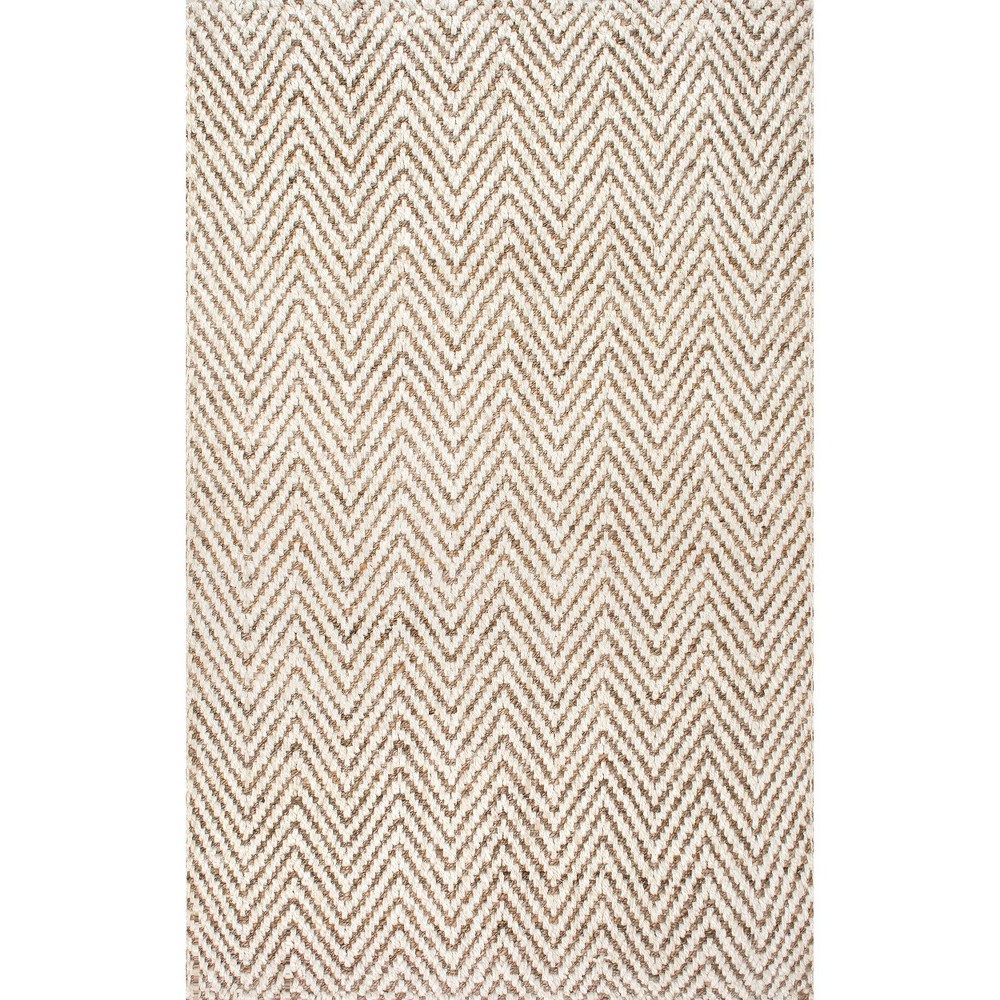 9'6inx13'6in Vania Chevron Jute Area Rug Off White - nuLOOM