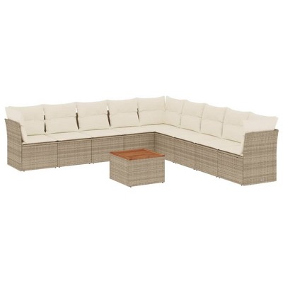 vidaXL Patio Sofa Set with Cushions Outdoor Furniture 10 Piece Poly Rattan - Beige and Cream
