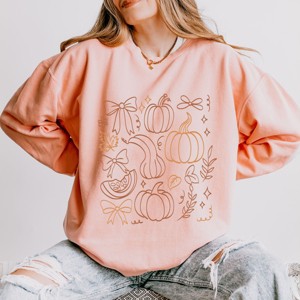 Simply Sage Market Coquette Pumpkin And Leaves Outline Lightweight Garment Dyed Sweatshirt - 1 of 4