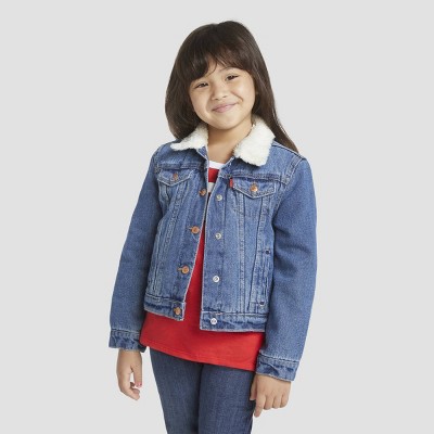 Levi's® Girls' Faux Shearling Trucker Jeans Jacket - Dark Wash 6 : Target