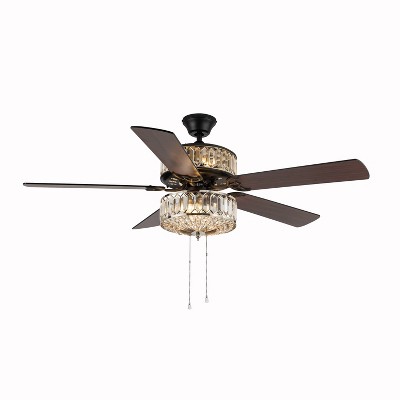 52" LED Geometric Diamond Shaped Double Layered Crystal Lighted Ceiling Fan Silver - River of Goods