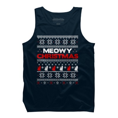 Men's Design By Humans Meowy Christmas Funny Xmas Gift Shirt By thebluebabi Tank Top