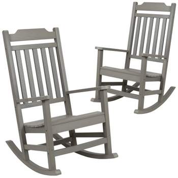 Emma and Oliver Set of 2 All-Weather Poly Resin Faux Wood Rocking Chairs for Porch &Patio
