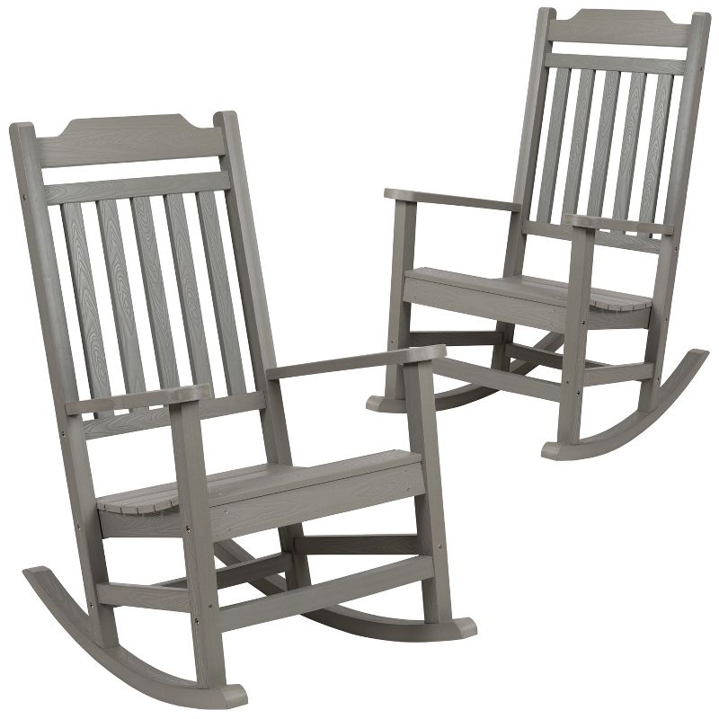 Emma and Oliver Set of 2 All-Weather Poly Resin Faux Wood Rocking Chairs for Porch &Patio, 1 of 14