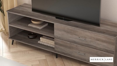 Walnut and Gray Mid-Century Modern TV Stand with Drawers