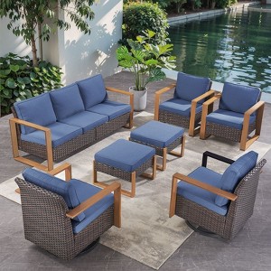 Gymojoy 7 Pieces Outdoor Sofa Swivel Chair Ottoman with Patio Chair Set - 1 of 4