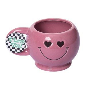 Totalee Gift Shaped Heart Eye Smiley Mug Ceramic Pink 15 oz - 1 of 1