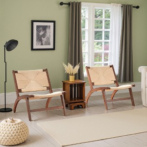 MAYEERTY Modern Boho Accent Chair, Scandinavian Beech Wood, Braided Jute Woven Seat & Back, Light Amber-Beige - 1 of 4