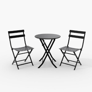 Outdoor 3 Piece Patio Bistro Set, Folding Patio Furniture with 1 Table and 2 Chairs, Outdoor Bistro Set for Balcony, Porch, Garden (Black) - 1 of 4