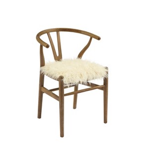 Ellis Mid-Century Wishbone Faux Fur Dining Chair White - Linon: Plush, Armless, Wood Legs - 1 of 4