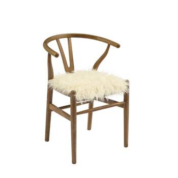 Ellis Mid-Century Wishbone Faux Fur Dining Chair White - Linon