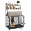 57 Inch Dog Kennel Furniture with Storage Shelves and Removable Tray, Indoor Dog House with 2 Doors and 2 Adjustable Bowls - 2 of 4
