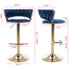 TiramisuBest Set of 2 Velvet Bar Stools with Chrome Footrest & Base, Swivel Height Adjustable Mechanical Lift, Golden Legs, Modern Navy - 4 of 4