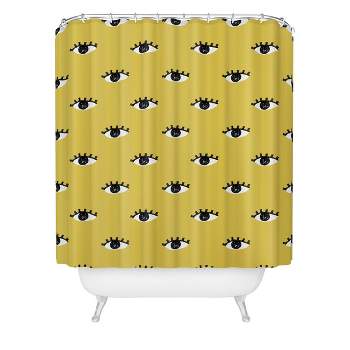 Erika Stallworth Inky Textured Eye Pattern Olive Heavy Shower Curtain Yellow - Deny Designs