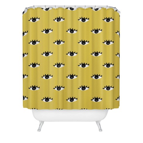 Erika Stallworth Inky Textured Eye Pattern Olive Heavy Shower Curtain Yellow - Deny Designs - image 1 of 3