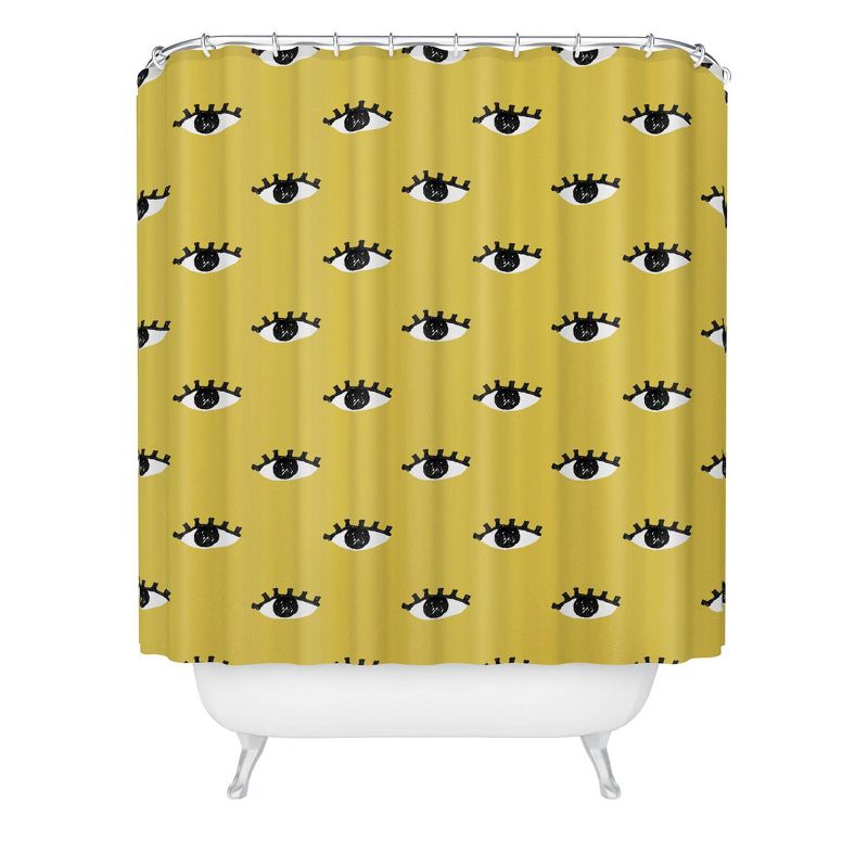 Erika Stallworth Inky Textured Eye Pattern Olive Heavy Shower Curtain Yellow - Deny Designs, 1 of 5