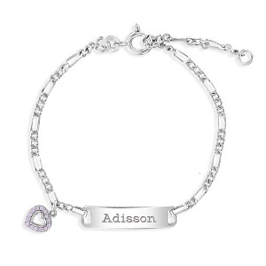 Girls' Pink CZ Heart Engravable Bracelet Sterling Silver - In Season Jewelry - 1 of 3