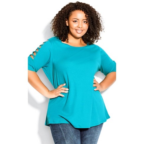 Women's Plus Size Caged Sleeve Top - Turquoise | Avenue : Target