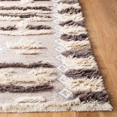 Ivory and Brown Hand-Knotted Wool 6' x 9' Area Rug