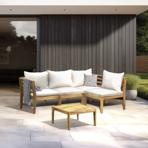 Kinger Home Trena 4-Piece Acacia Wood Patio Furniture Set with Cushions Elegant Outdoor Patio Furniture - 1 of 4